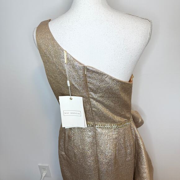 Mac Duggal One Shoulder Metallic Ruffled Evening Gown In Oyster 66975 Size 8 New - Picture 10 of 16